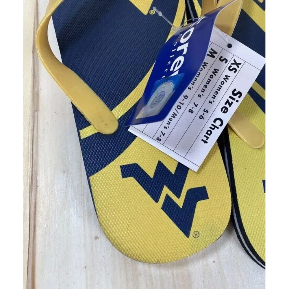 West Virginia Mountaineers NCAA College Flip Flops‎ New Size Medium Unisex